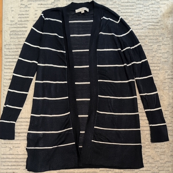 LOFT Sweaters - LOFT Navy and White Striped Cardigan